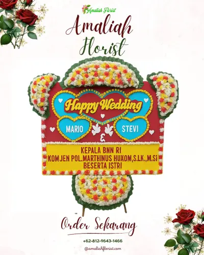 Karangan Papan Bunga Pernikahan di Budekeling